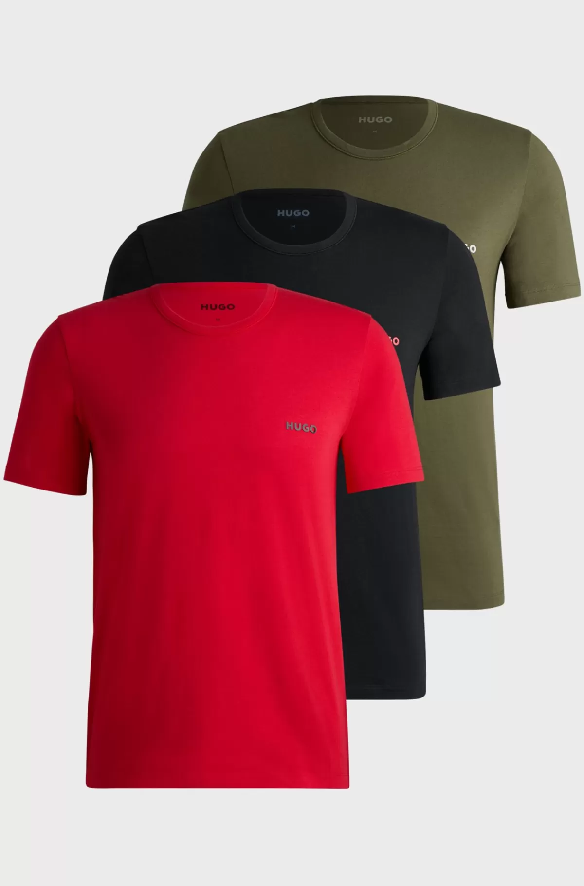HUGO BOSS Pakke Med Tre T-shirts-undertrøjer I Bomuld Med Logotryk Sort/mørkegrøn/rød Sale