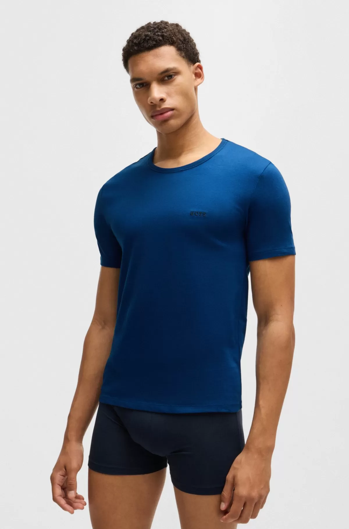 HUGO BOSS Pakke Med Tre T-shirtundertrøjer I Bomuld Med Broderede Logoer Sort/blå Shop