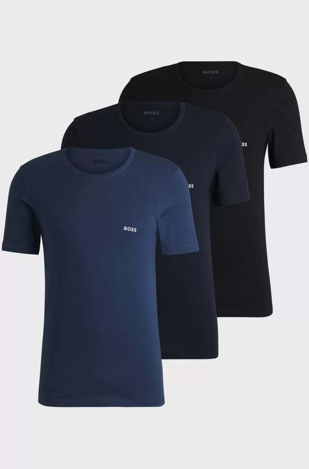 HUGO BOSS Pakke Med Tre Undertrøje-T-shirts I Bomuld Med Broderet Logo Sort/blå Cheap