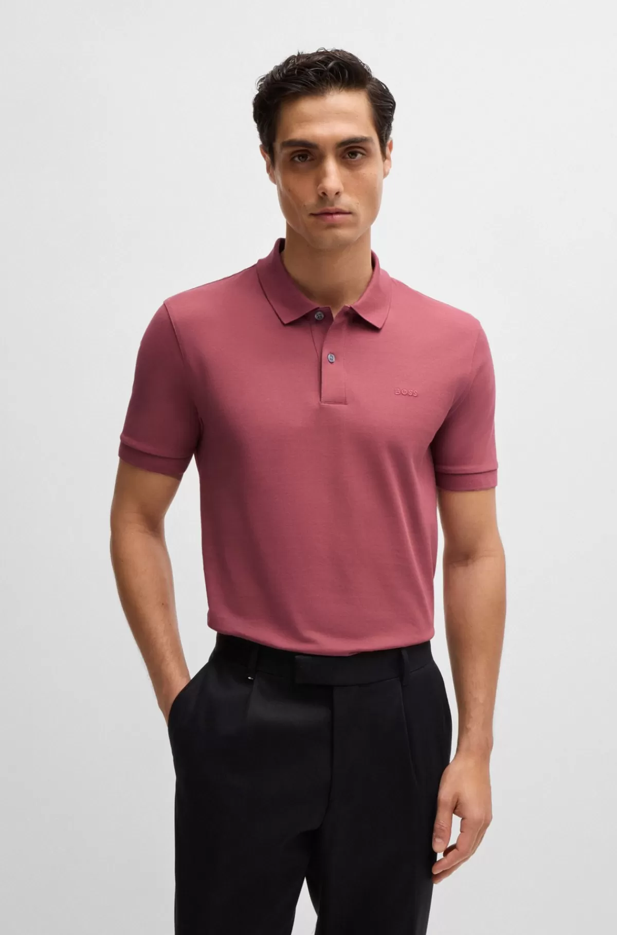 HUGO BOSS Pallas Poloshirt I økologisk Bomuld Med Broderet Logo Lyserød New