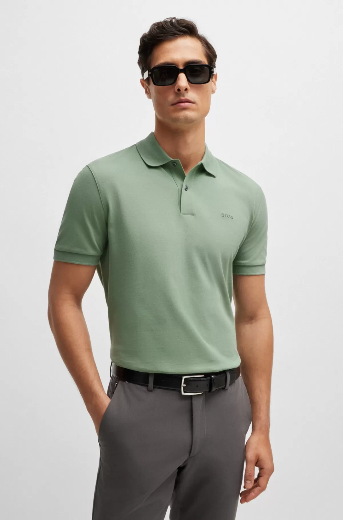 HUGO BOSS Pallas Poloshirt I økologisk Bomuld Med Broderet Logo Grøn Hot