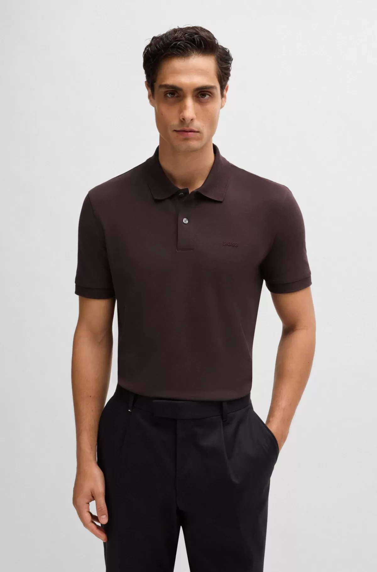 HUGO BOSS Pallas Poloshirt I økologisk Bomuld Med Broderet Logo Mørkerød Online