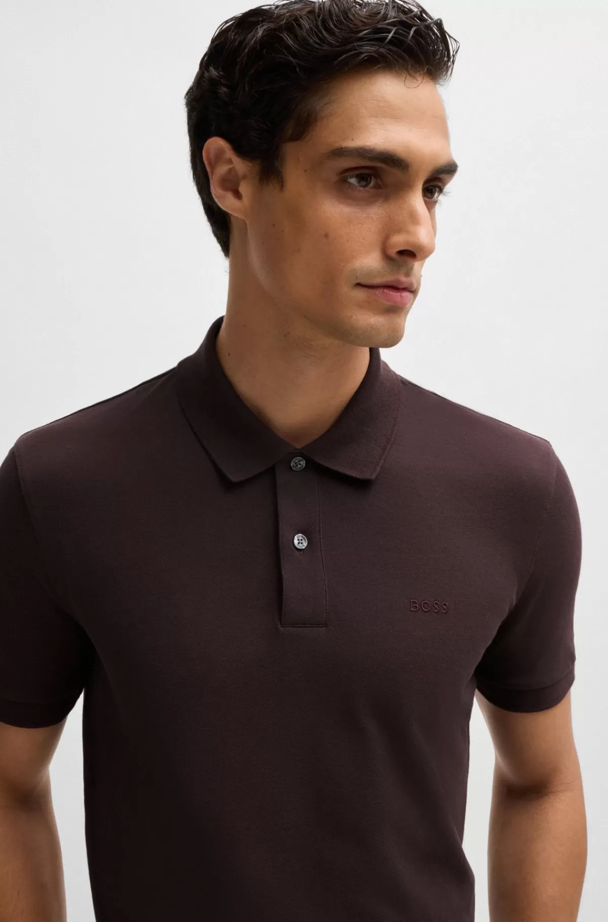 HUGO BOSS Pallas Poloshirt I økologisk Bomuld Med Broderet Logo Mørkerød Online
