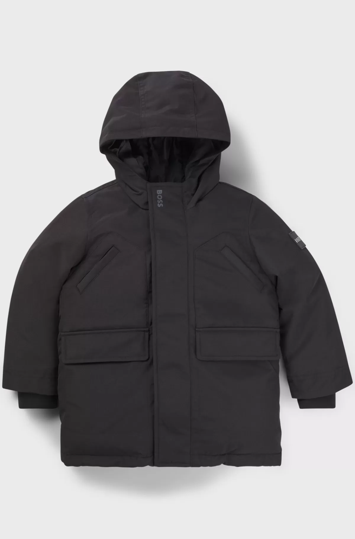 HUGO BOSS Parkajakke Med Hætte Og Logo Til Børn Sort Shop