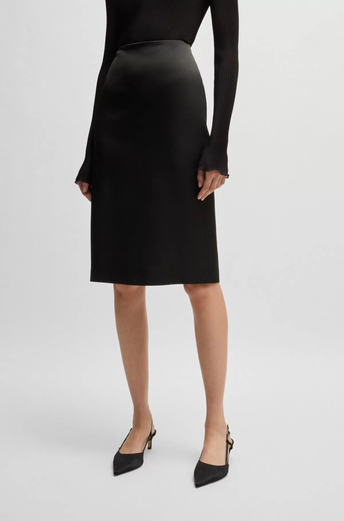 HUGO BOSS Pencilnederdel I Skinnende Stof Sort Store