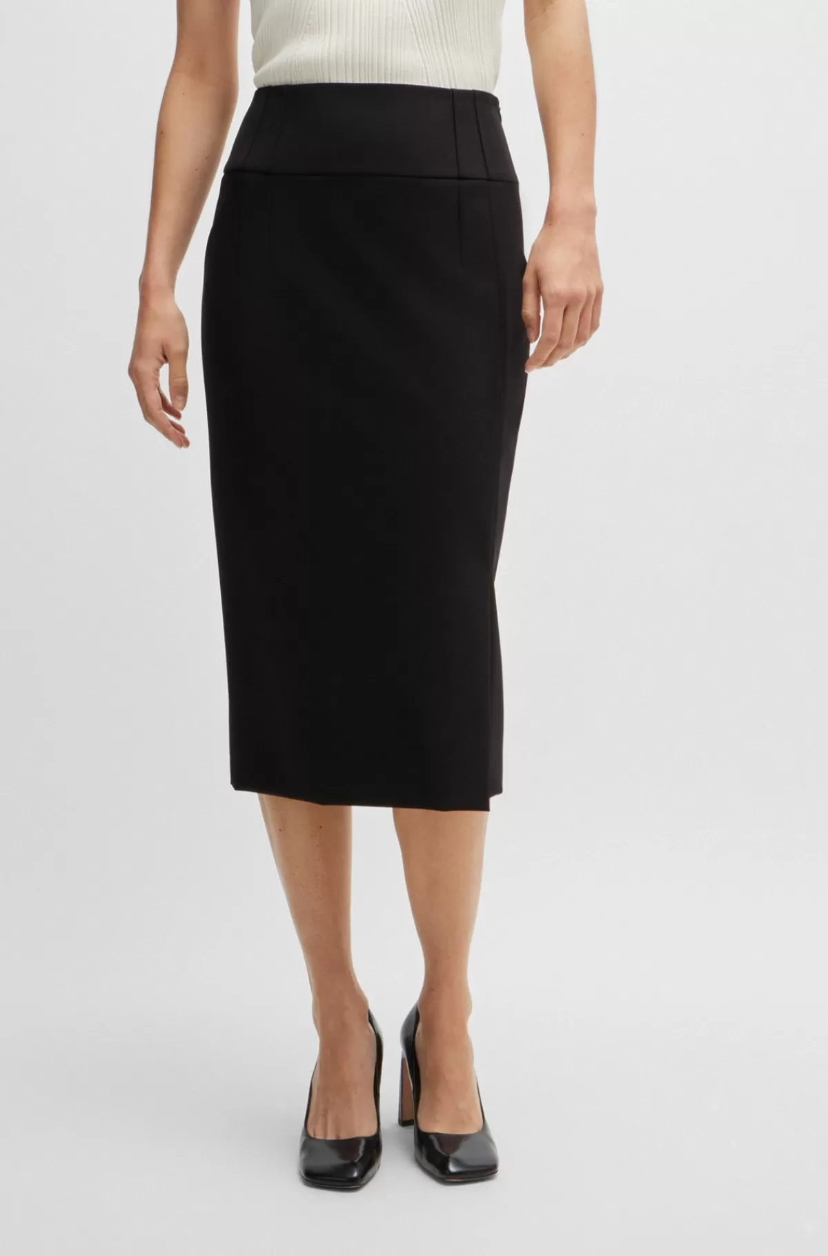HUGO BOSS Pencilnederdel Med Extra Slim Fit Og Synlige Syninger Sort Flash Sale