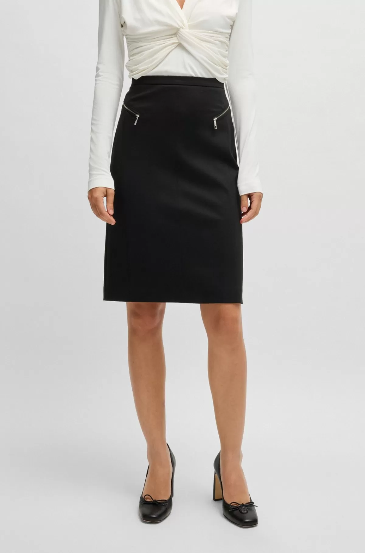 HUGO BOSS Pencilnederdel Med Lynlåslommer I Materiale Med Stræk Sort Best Sale