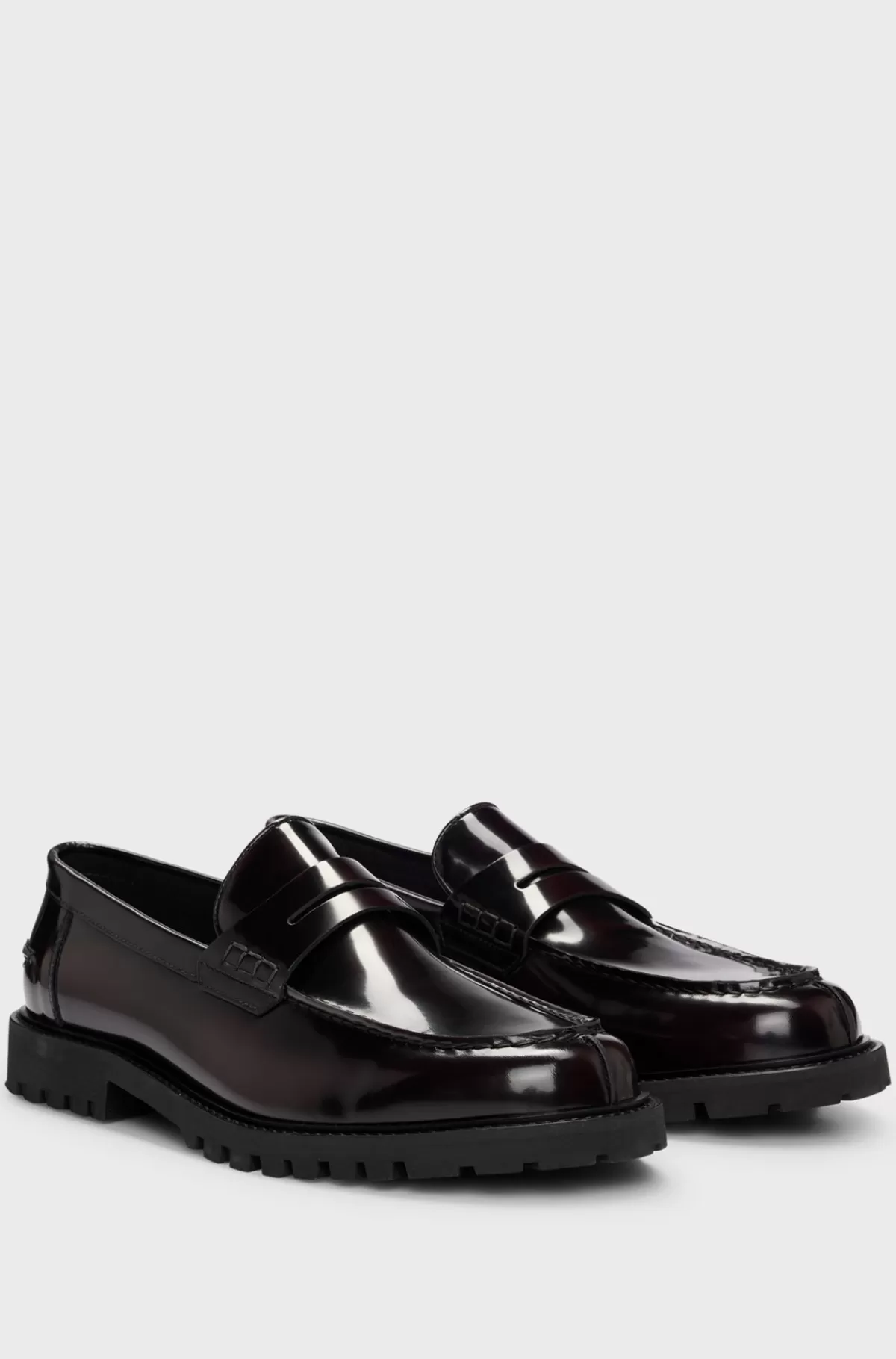 HUGO BOSS Pennyloafers I Blankt Læder Med Rillet Gummisål Mørkerød Cheap