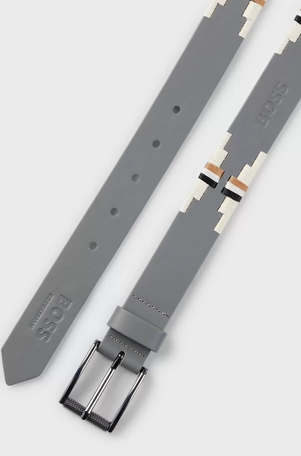 HUGO BOSS Polobælte Til Hestesport Med Broderet Mønster Grå Flash Sale