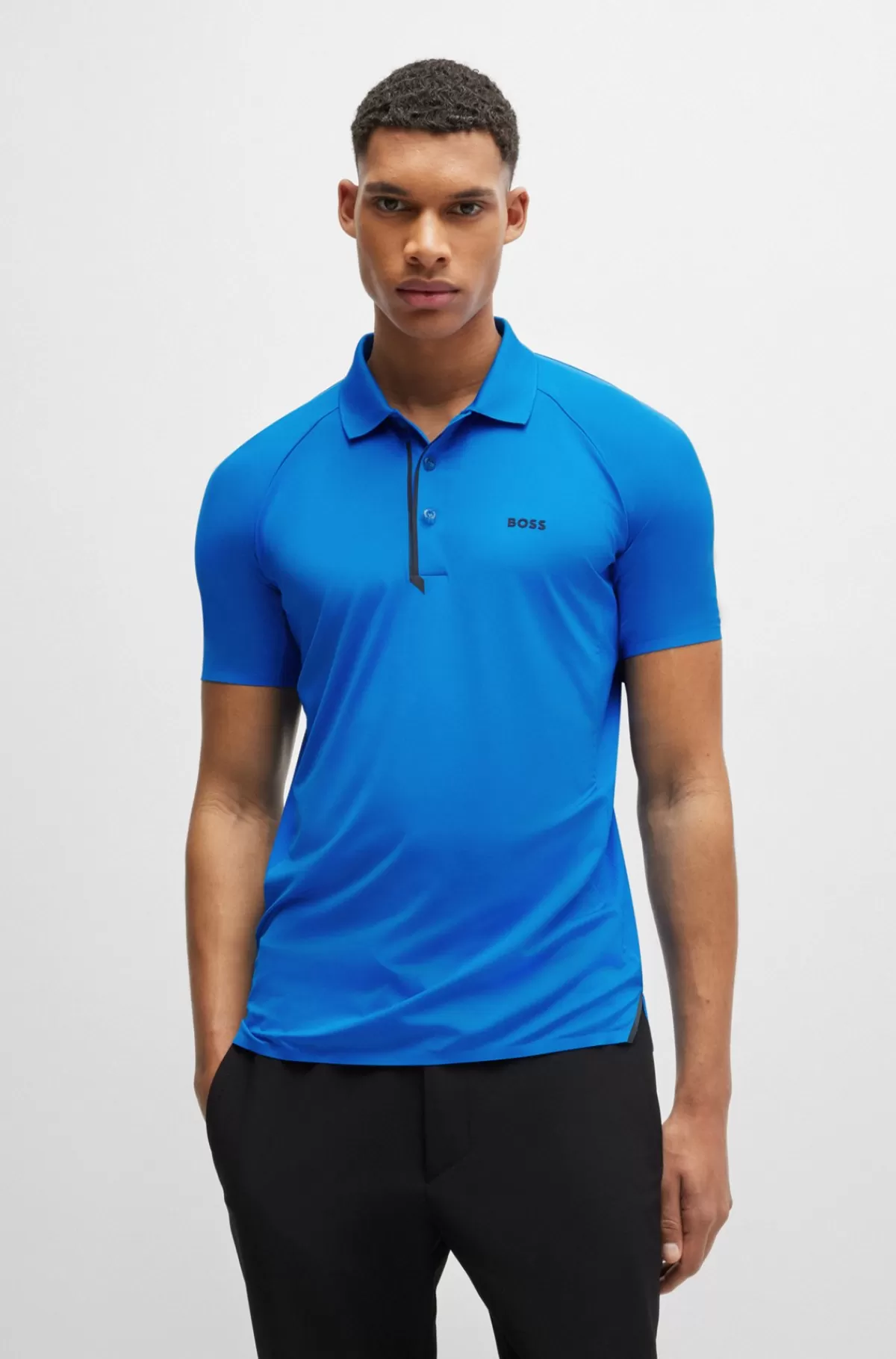 HUGO BOSS Poloshirt I Blandede Materialer Med Dekorativt Reflekterende Logo Blå Discount