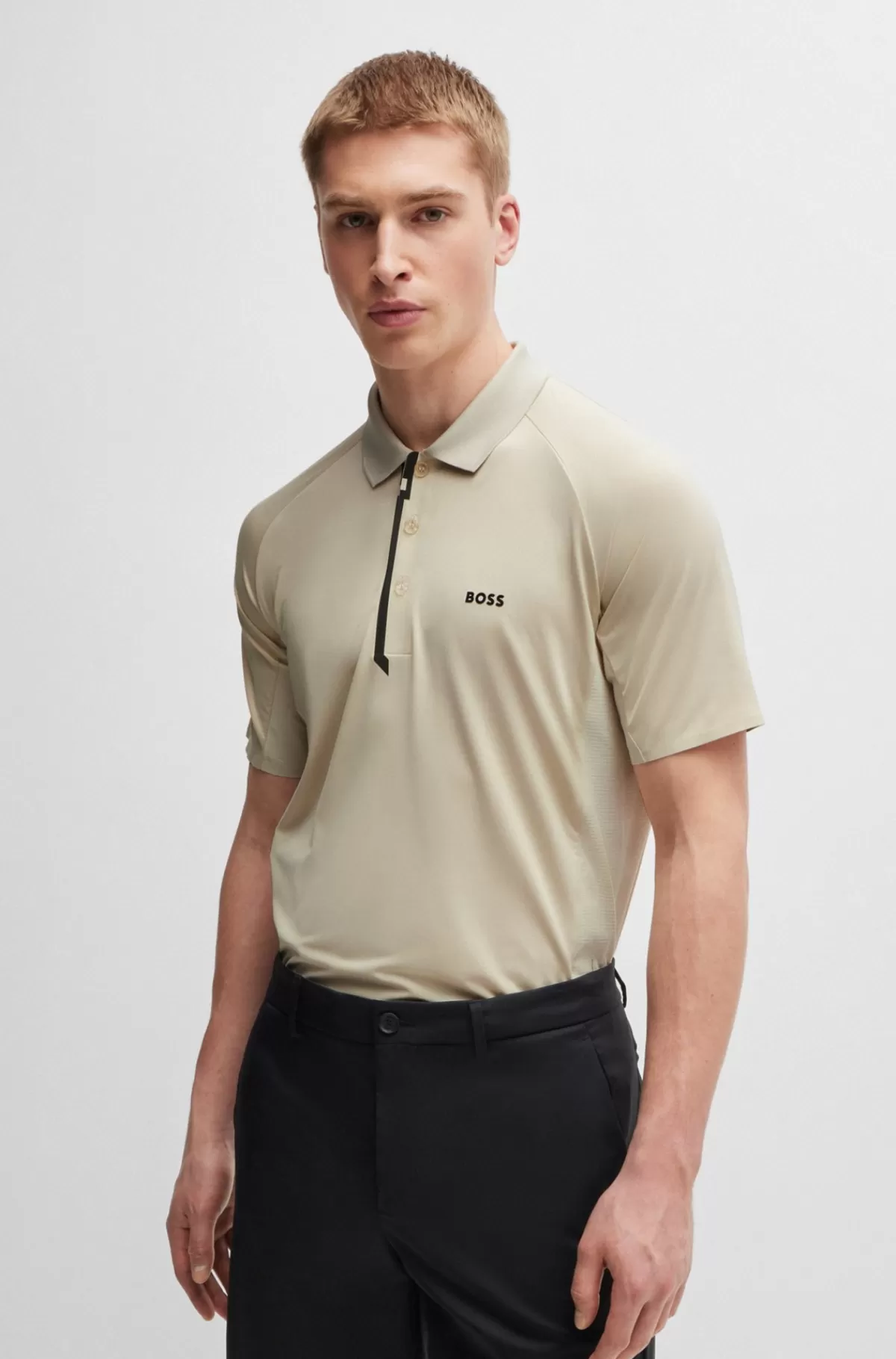 HUGO BOSS Poloshirt I Blandede Materialer Med Dekorativt Reflekterende Logo Lys beige New