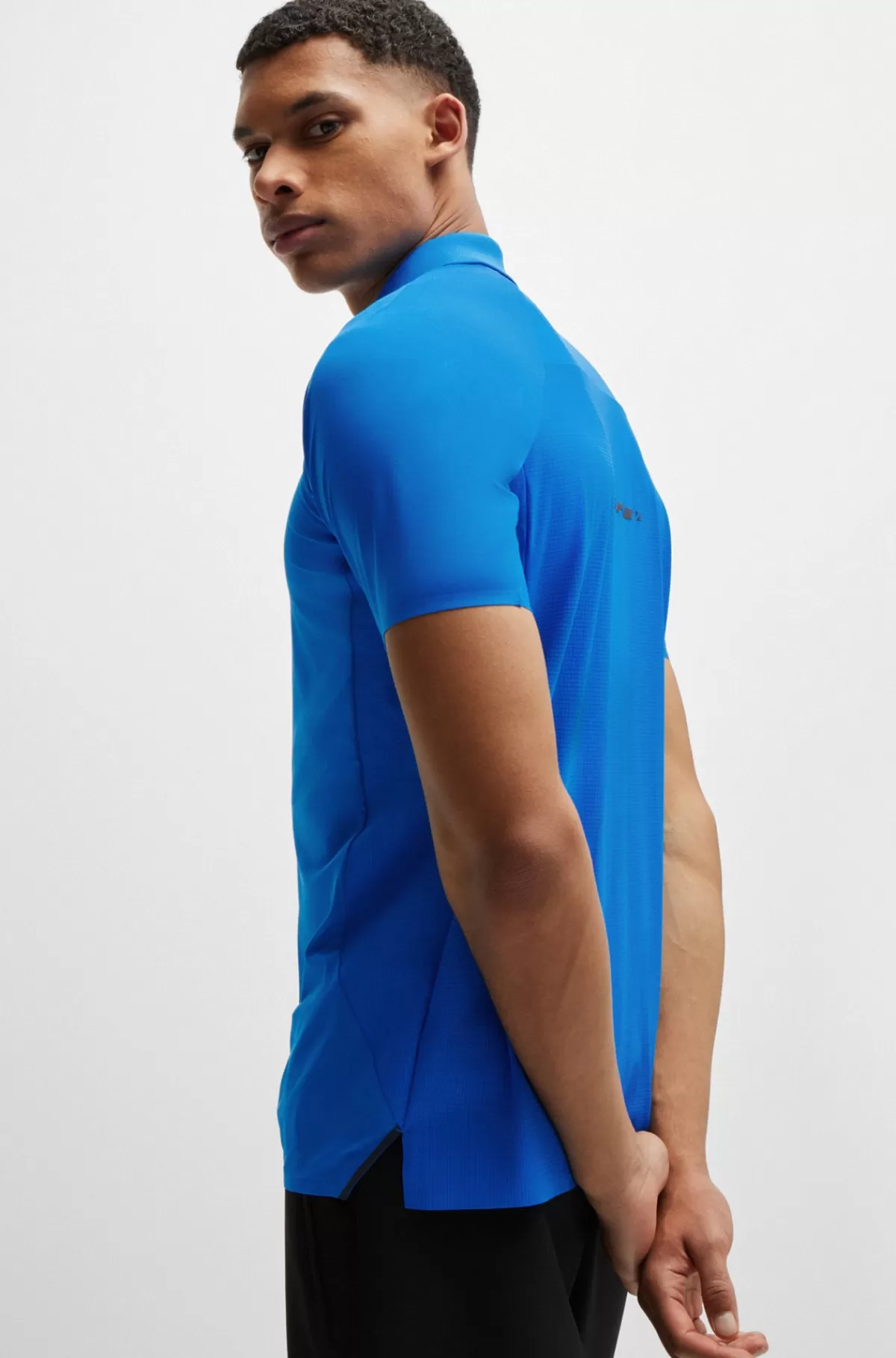 HUGO BOSS Poloshirt I Blandede Materialer Med Dekorativt Reflekterende Logo Blå Discount