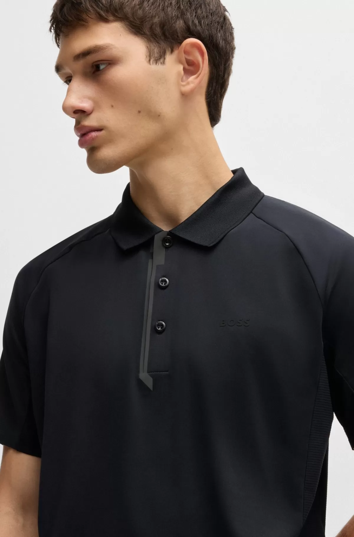 HUGO BOSS Poloshirt I Blandede Materialer Med Dekorativt Reflekterende Logo Sort Cheap