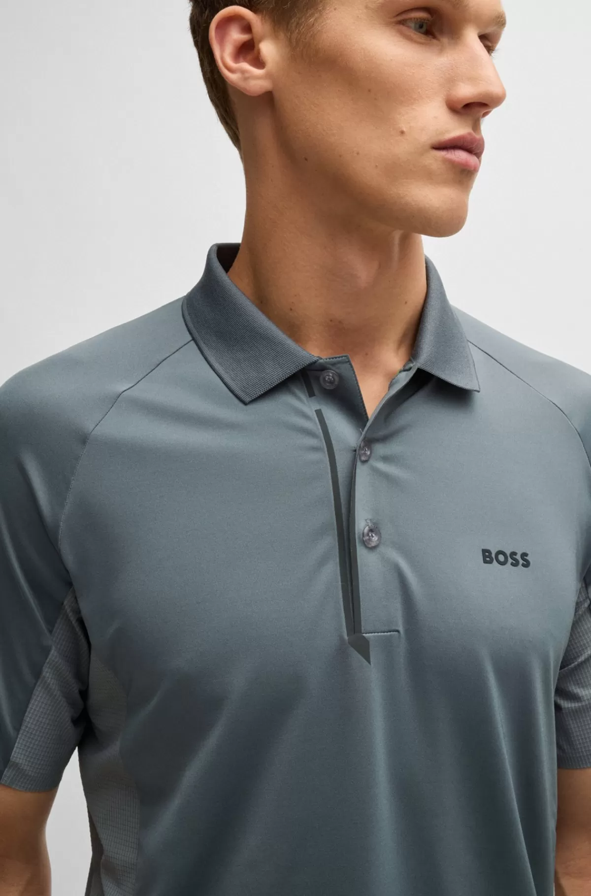 HUGO BOSS Poloshirt I Blandede Materialer Med Dekorativt Reflekterende Logo Grå Clearance