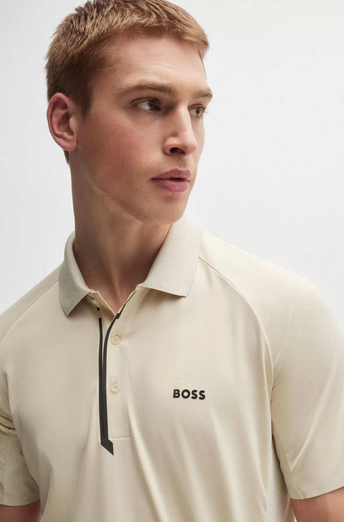 HUGO BOSS Poloshirt I Blandede Materialer Med Dekorativt Reflekterende Logo Lys beige New