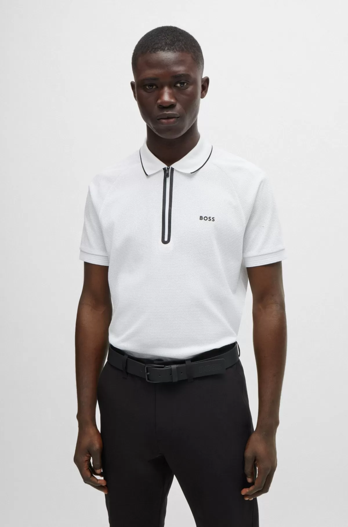 HUGO BOSS Poloshirt I Bomuld Med Struktur Og Kontrastlogo Hvid Outlet