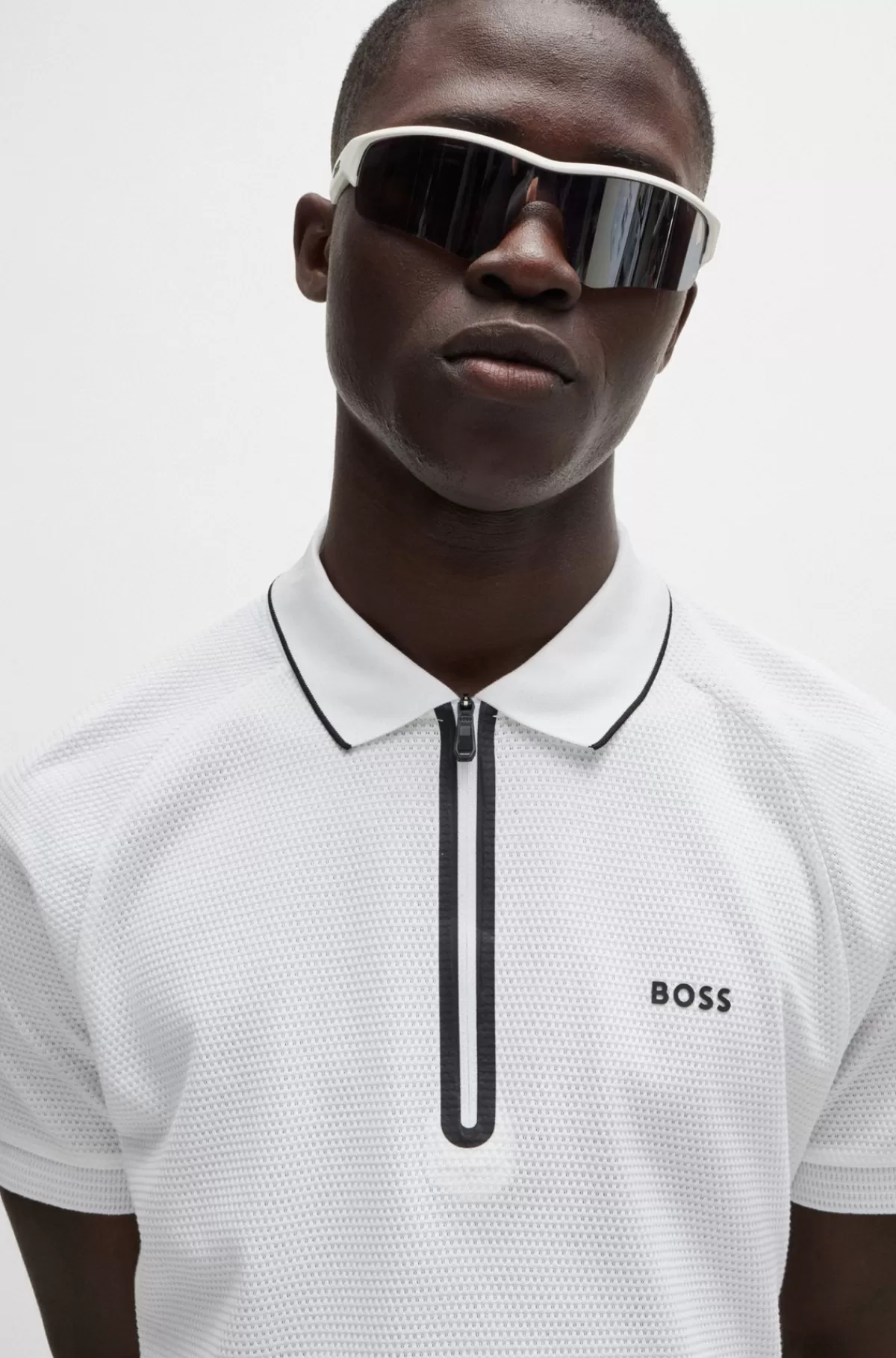 HUGO BOSS Poloshirt I Bomuld Med Struktur Og Kontrastlogo Hvid Outlet