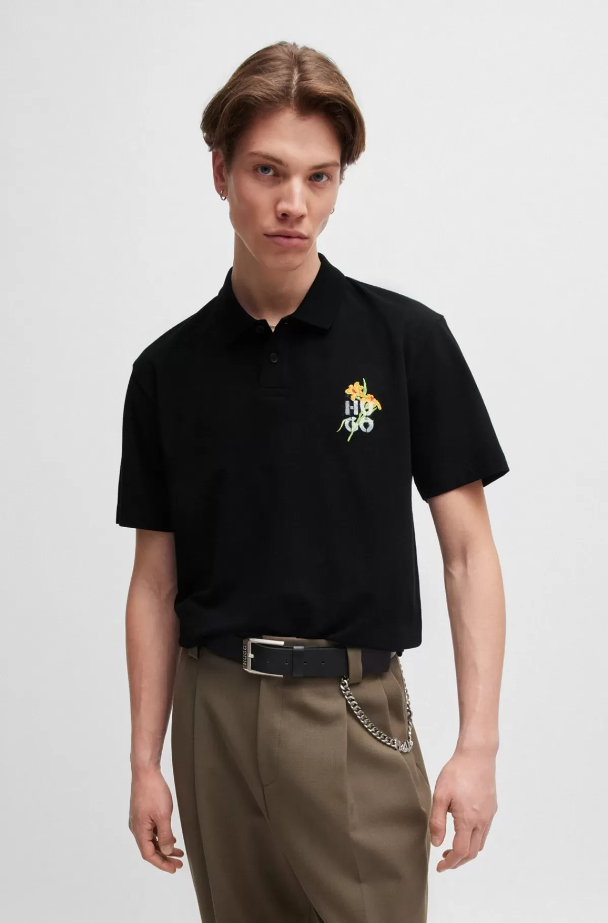 HUGO BOSS Poloshirt I Bomuldspiqué Med Logografik Sort Online