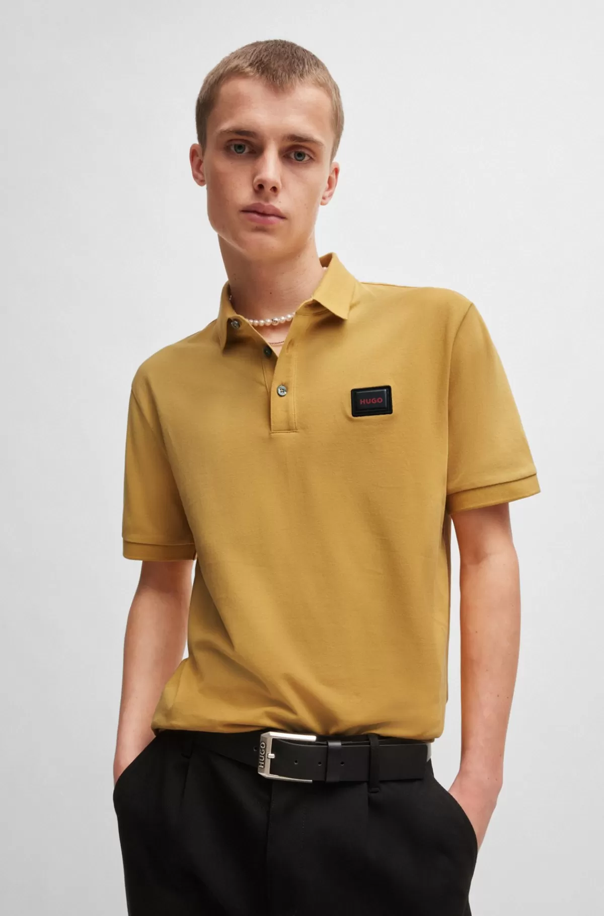 HUGO BOSS Poloshirt I Bomuldspiqué Med Logomærkat Gul Cheap