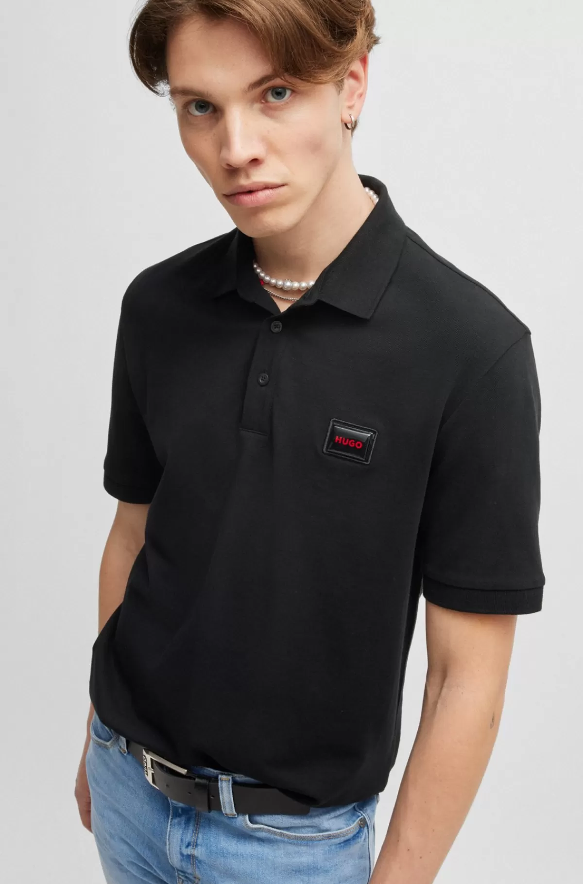 HUGO BOSS Poloshirt I Bomuldspiqué Med Logomærkat Sort Best Sale