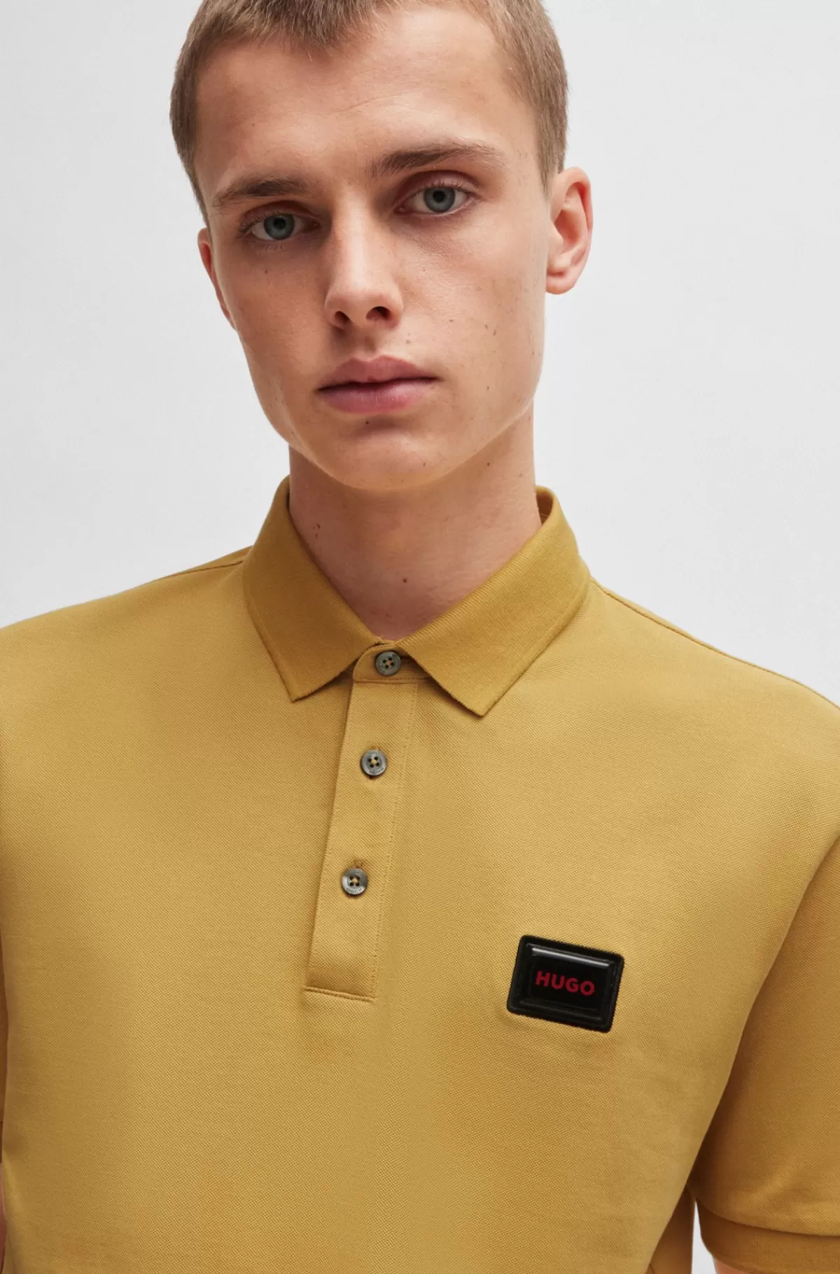HUGO BOSS Poloshirt I Bomuldspiqué Med Logomærkat Gul Cheap