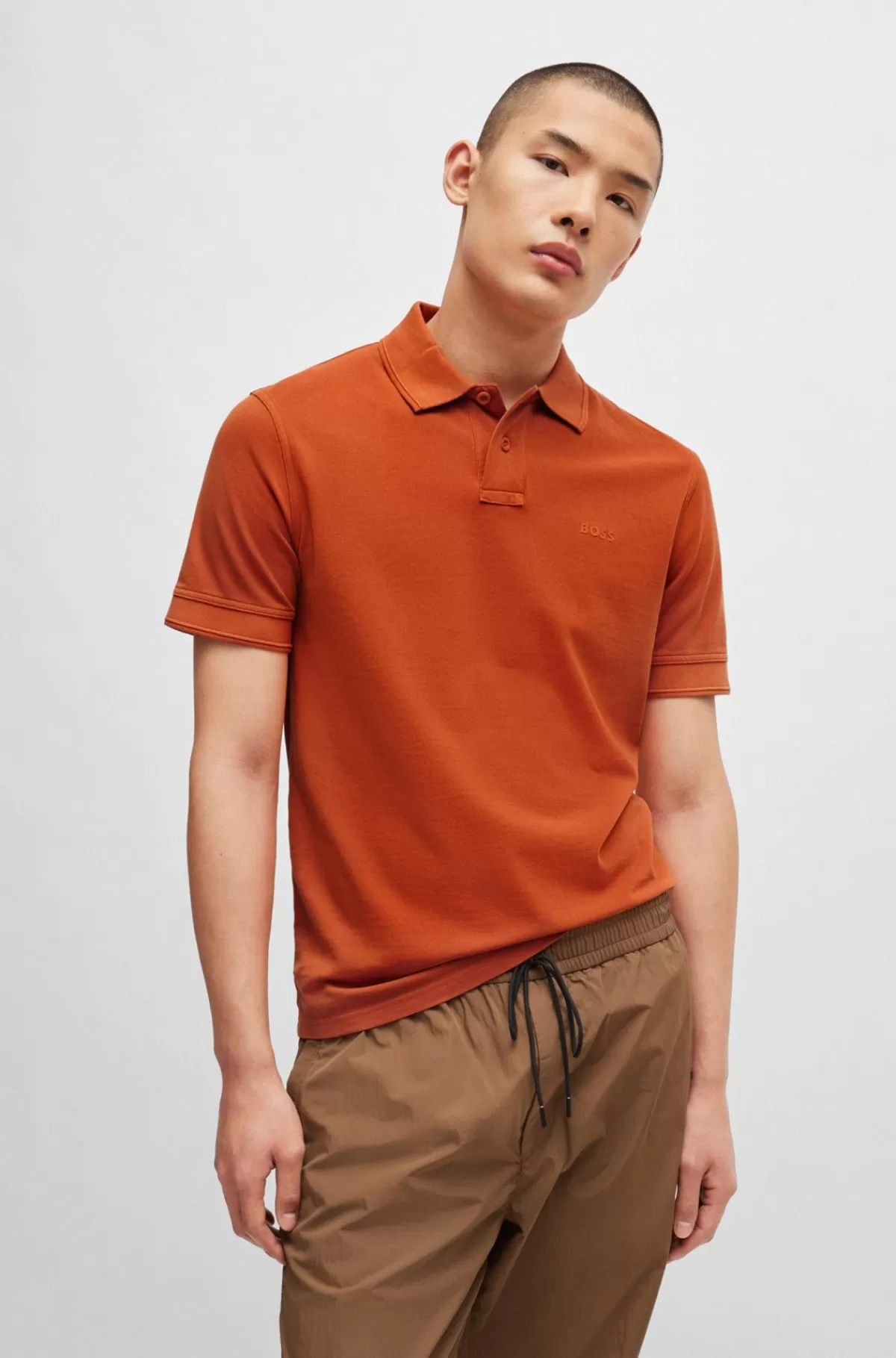 HUGO BOSS Poloshirt I Bomuldspiqué Med Logoprint Orange Shop