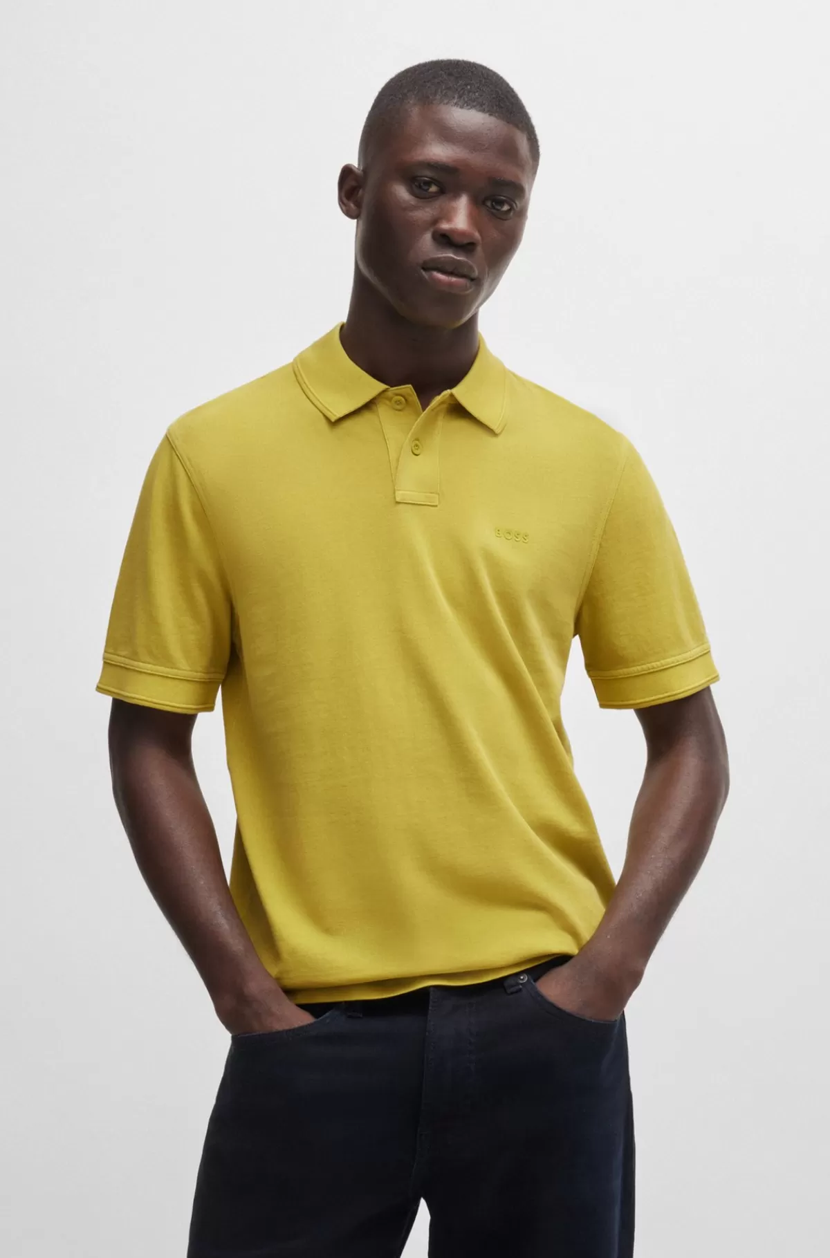 HUGO BOSS Poloshirt I Bomuldspiqué Med Logoprint Gul Outlet