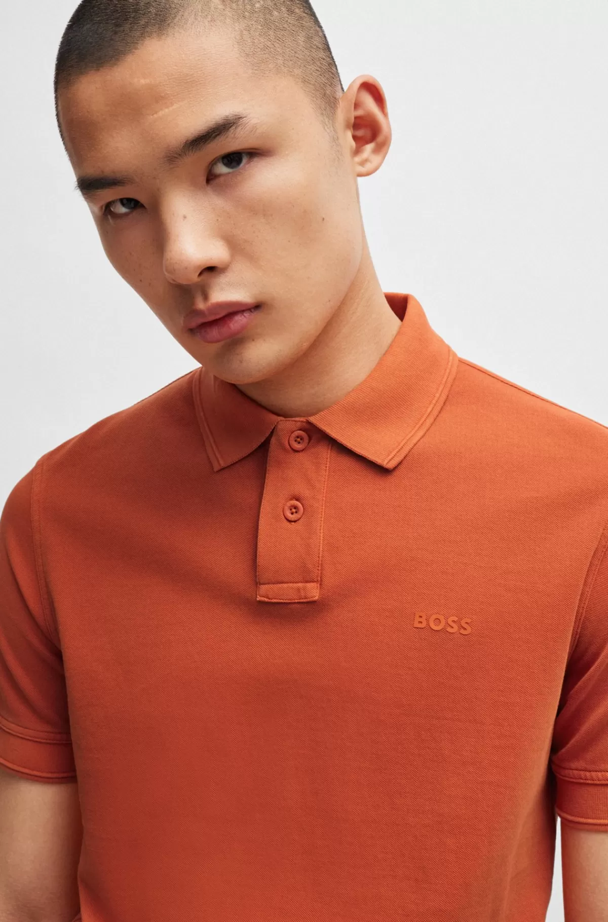 HUGO BOSS Poloshirt I Bomuldspiqué Med Logoprint Orange Shop