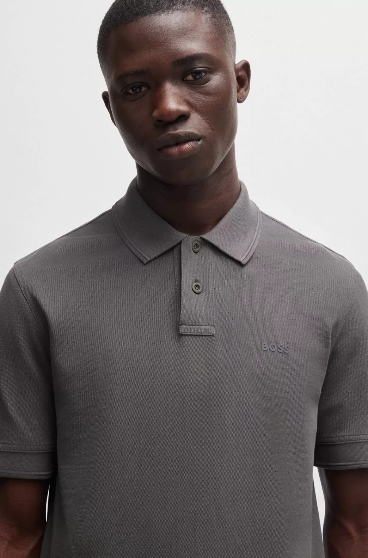 HUGO BOSS Poloshirt I Bomuldspiqué Med Logoprint Mørkegrå Fashion