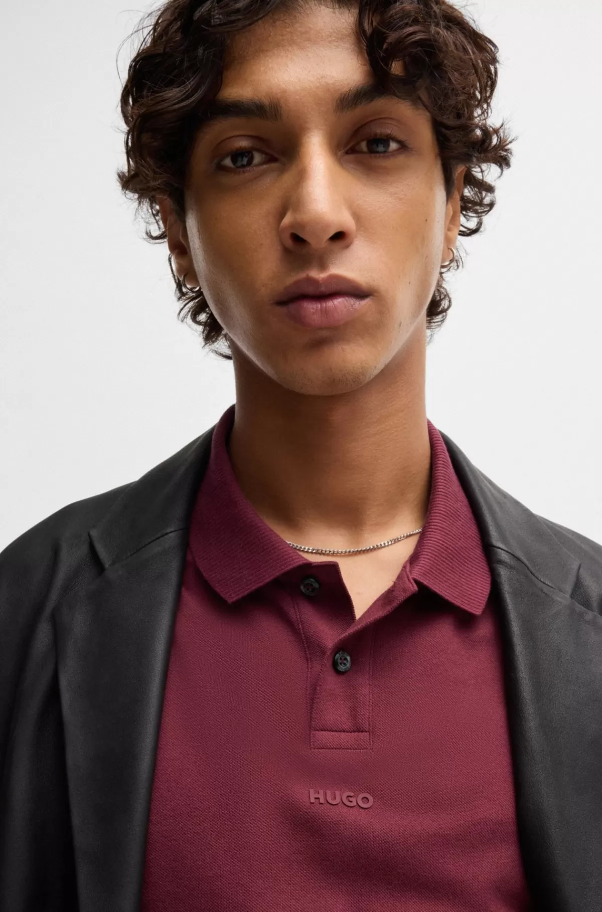 HUGO BOSS Poloshirt I Bomuldspiqué Med Relaxed Fit Og Logoprint Mørkerød Outlet