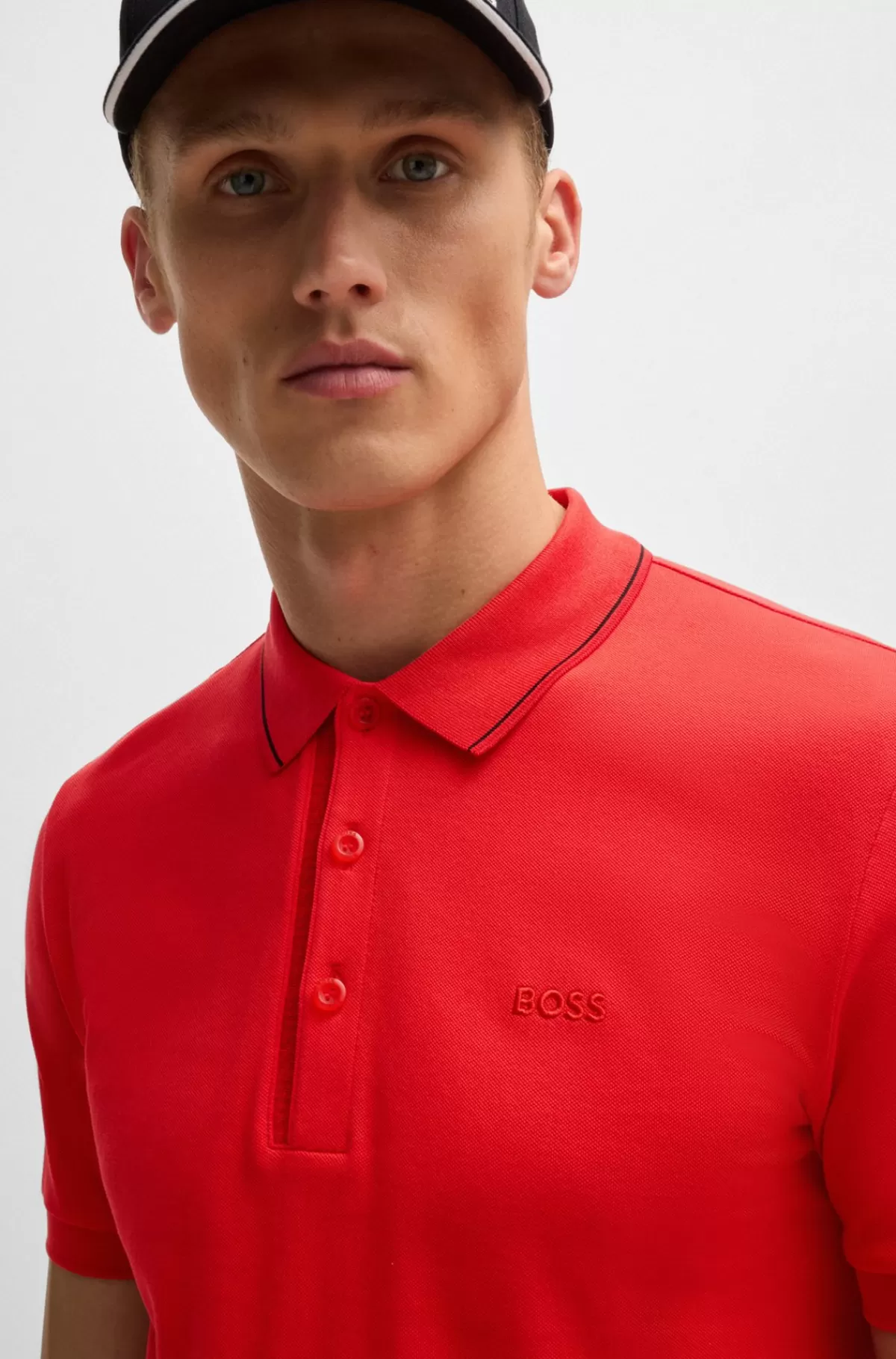 HUGO BOSS Poloshirt I Bomuldspiqué Med Slim Fit Og Tone-i-tone-logo Rød Shop