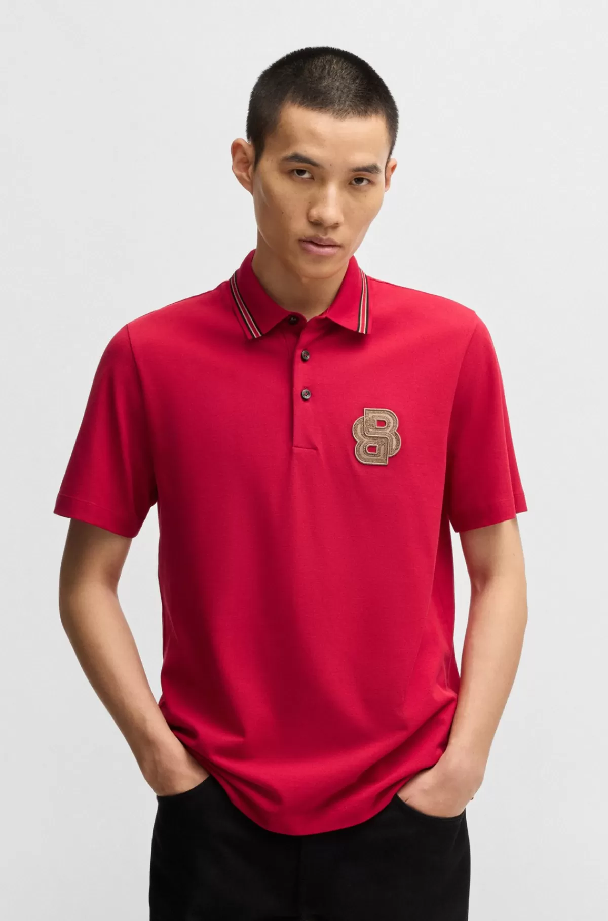 HUGO BOSS Poloshirt I Merceriseret Bomuld Med Dobbelt B-monogram Rød Best Sale