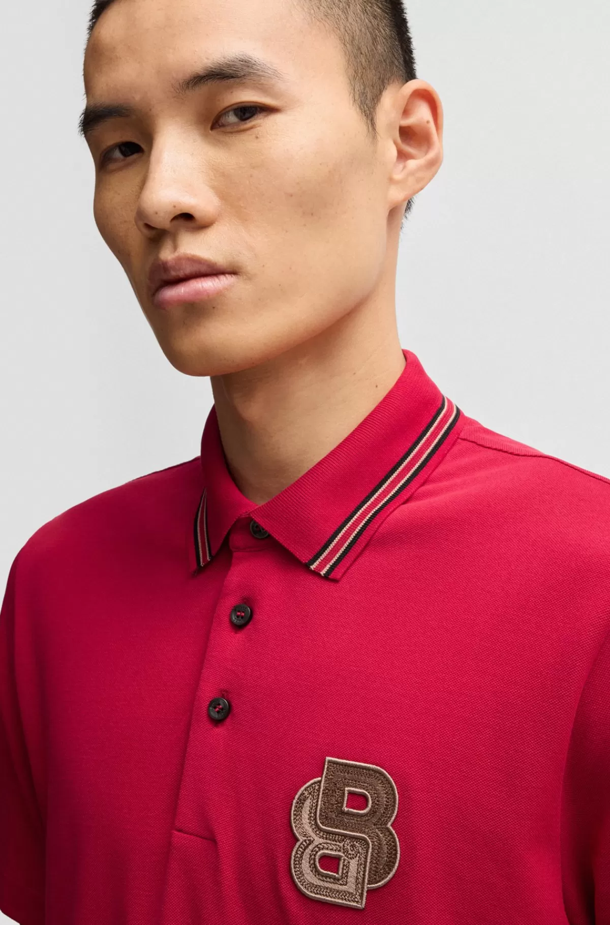 HUGO BOSS Poloshirt I Merceriseret Bomuld Med Dobbelt B-monogram Rød Best Sale