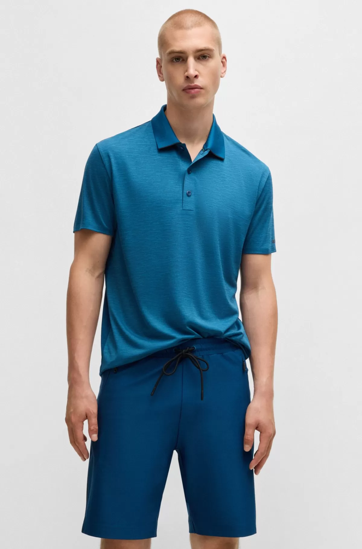 HUGO BOSS Poloshirt Med Logodetaljer I Hurtigtørrende Jersey Med Stræk Blå Cheap
