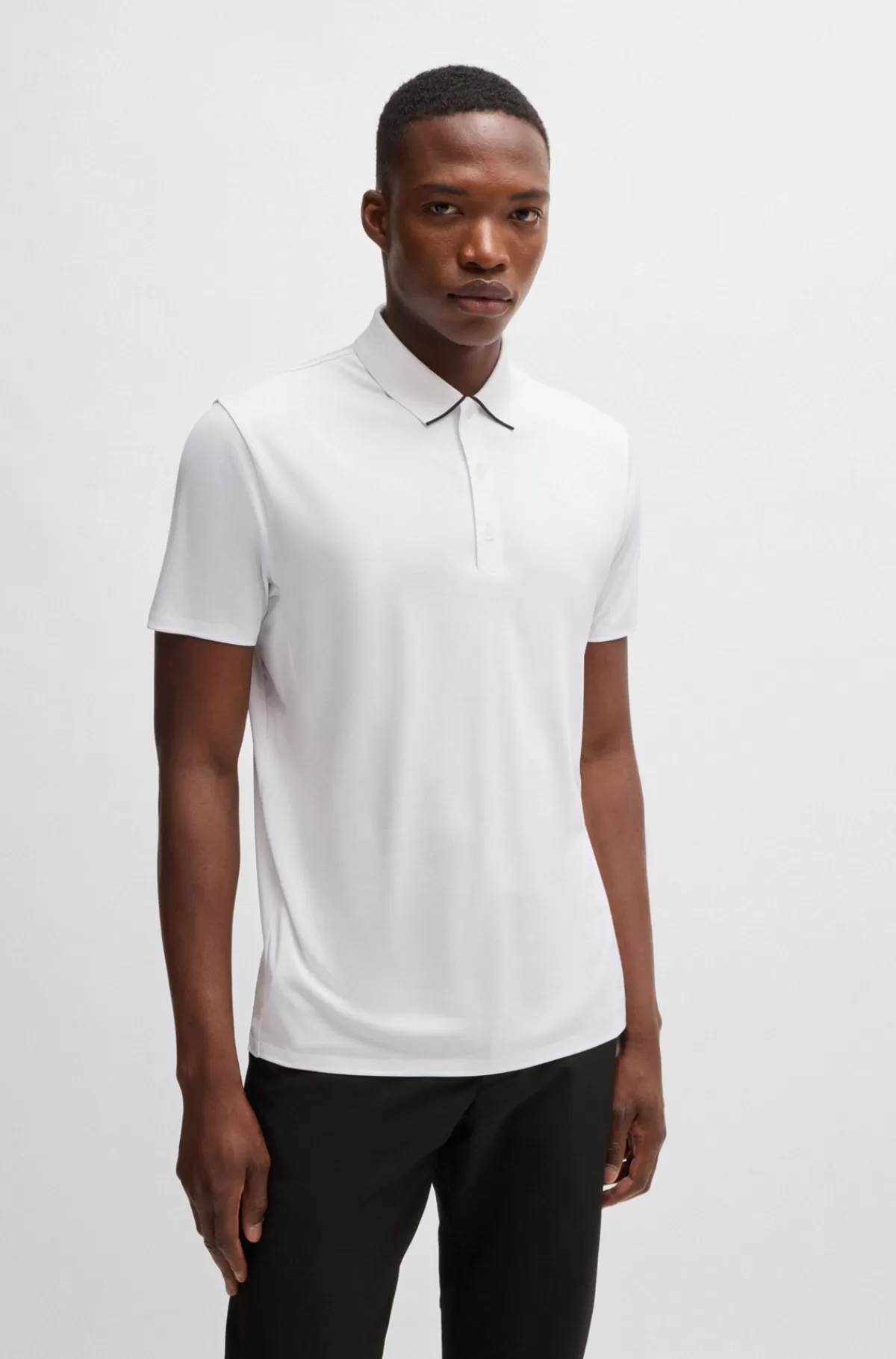 HUGO BOSS Poloshirt Med Logodetaljer I Hurtigtørrende Jersey Med Stræk Hvid Hot