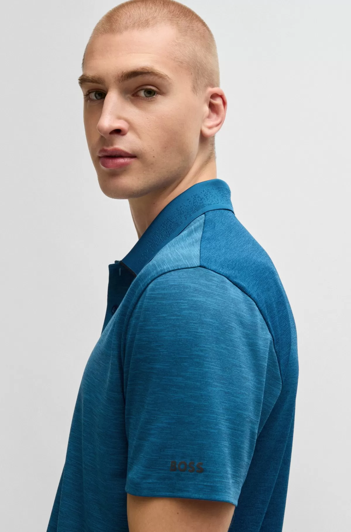 HUGO BOSS Poloshirt Med Logodetaljer I Hurtigtørrende Jersey Med Stræk Blå Cheap