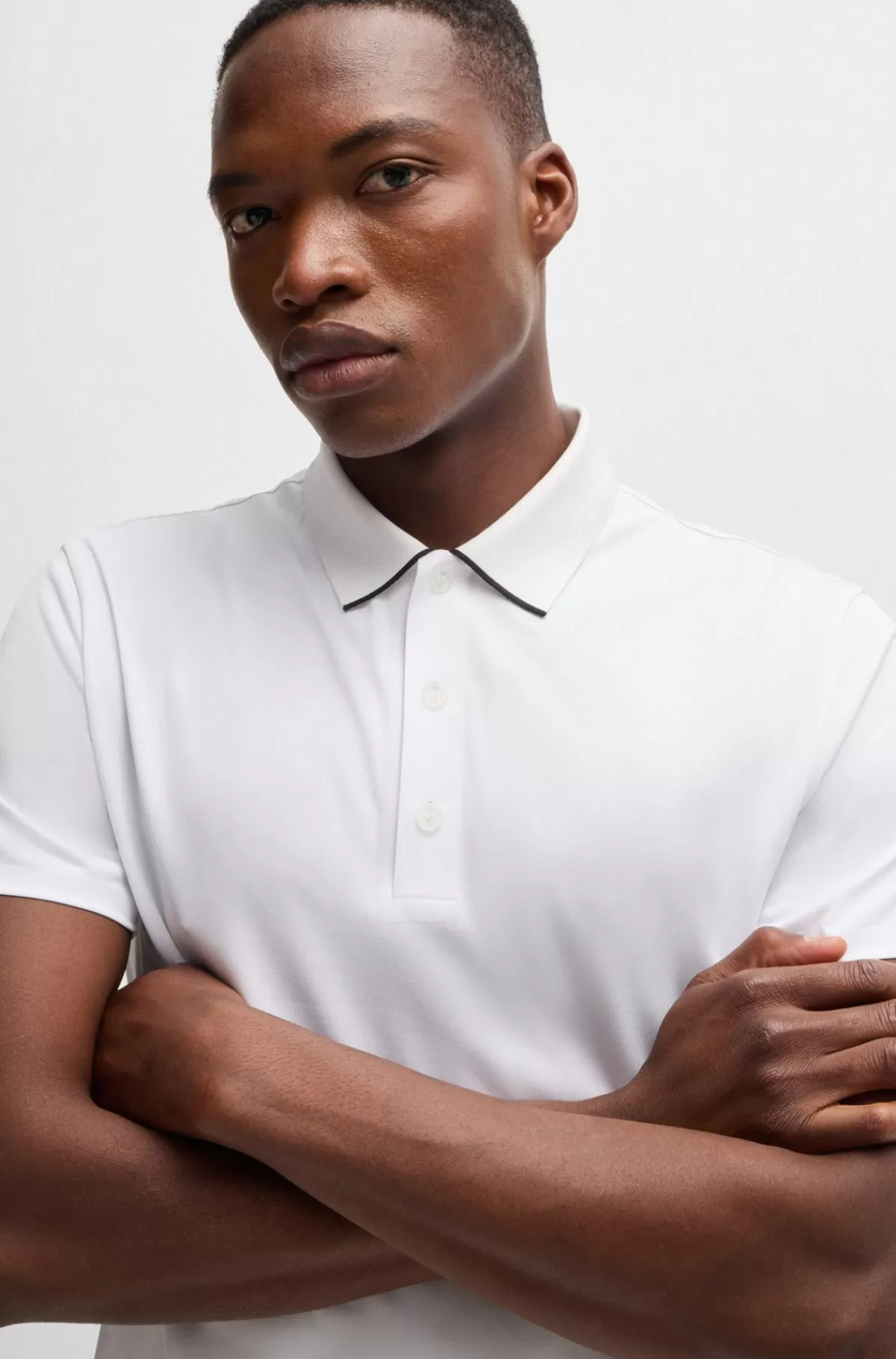 HUGO BOSS Poloshirt Med Logodetaljer I Hurtigtørrende Jersey Med Stræk Hvid Hot