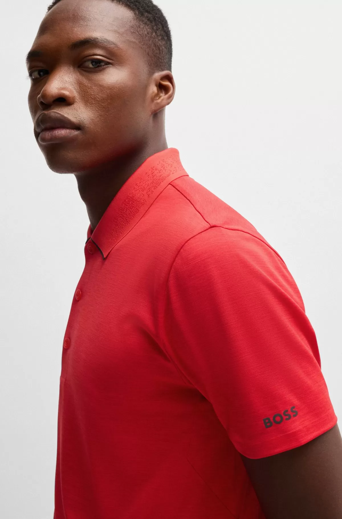 HUGO BOSS Poloshirt Med Logodetaljer I Hurtigtørrende Jersey Med Stræk Rød Hot