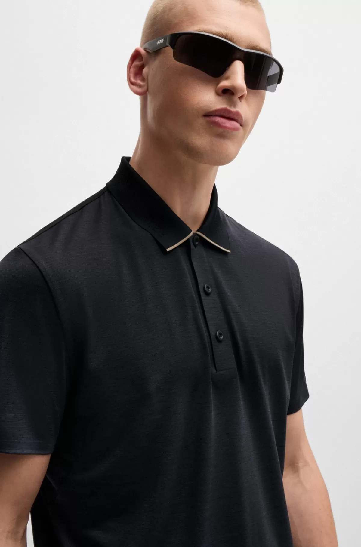 HUGO BOSS Poloshirt Med Logodetaljer I Hurtigtørrende Jersey Med Stræk Sort Store