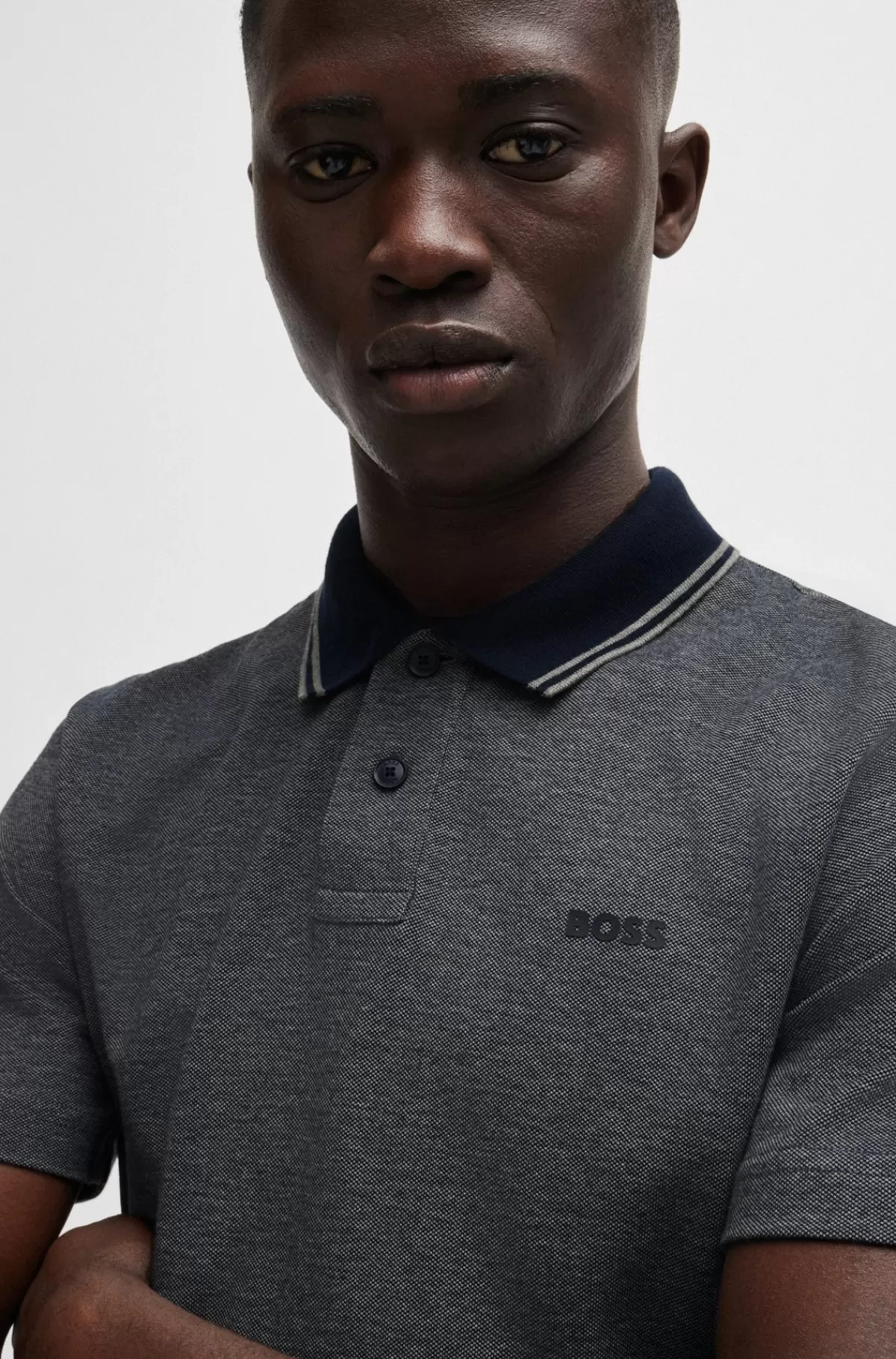 HUGO BOSS Poloshirt Med Logoprint I Oxford-bomuldspiqué Mørkegrå Shop