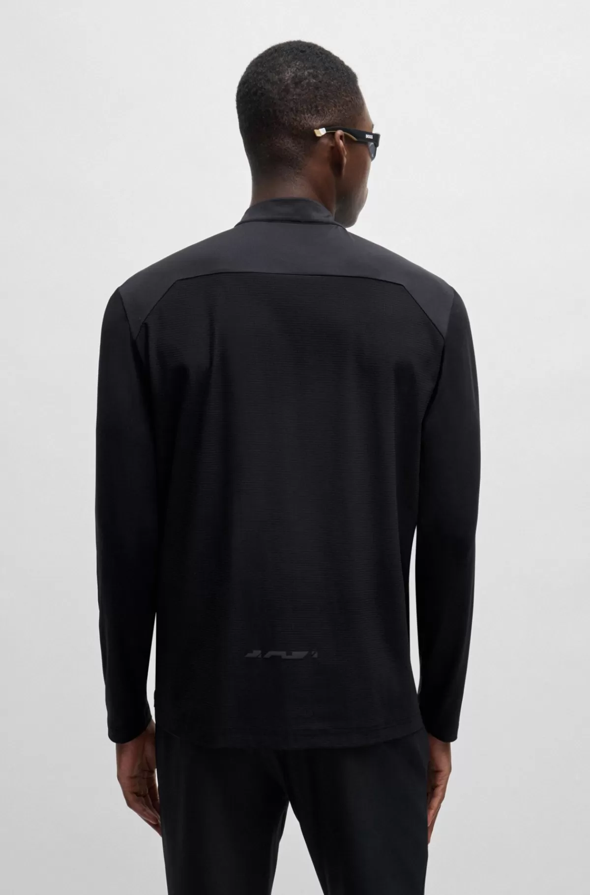 HUGO BOSS Poloshirt Med Lynlås I Halsen Og Dekorativt Reflekterende Logo Sort Hot