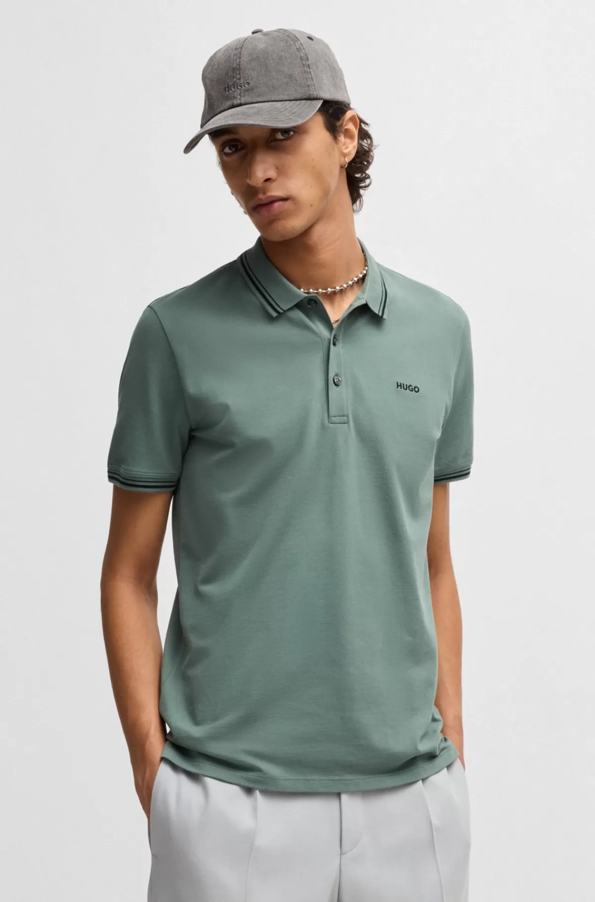 HUGO BOSS Poloshirt Med Slim Fit Og Logoprint Grøn Hot
