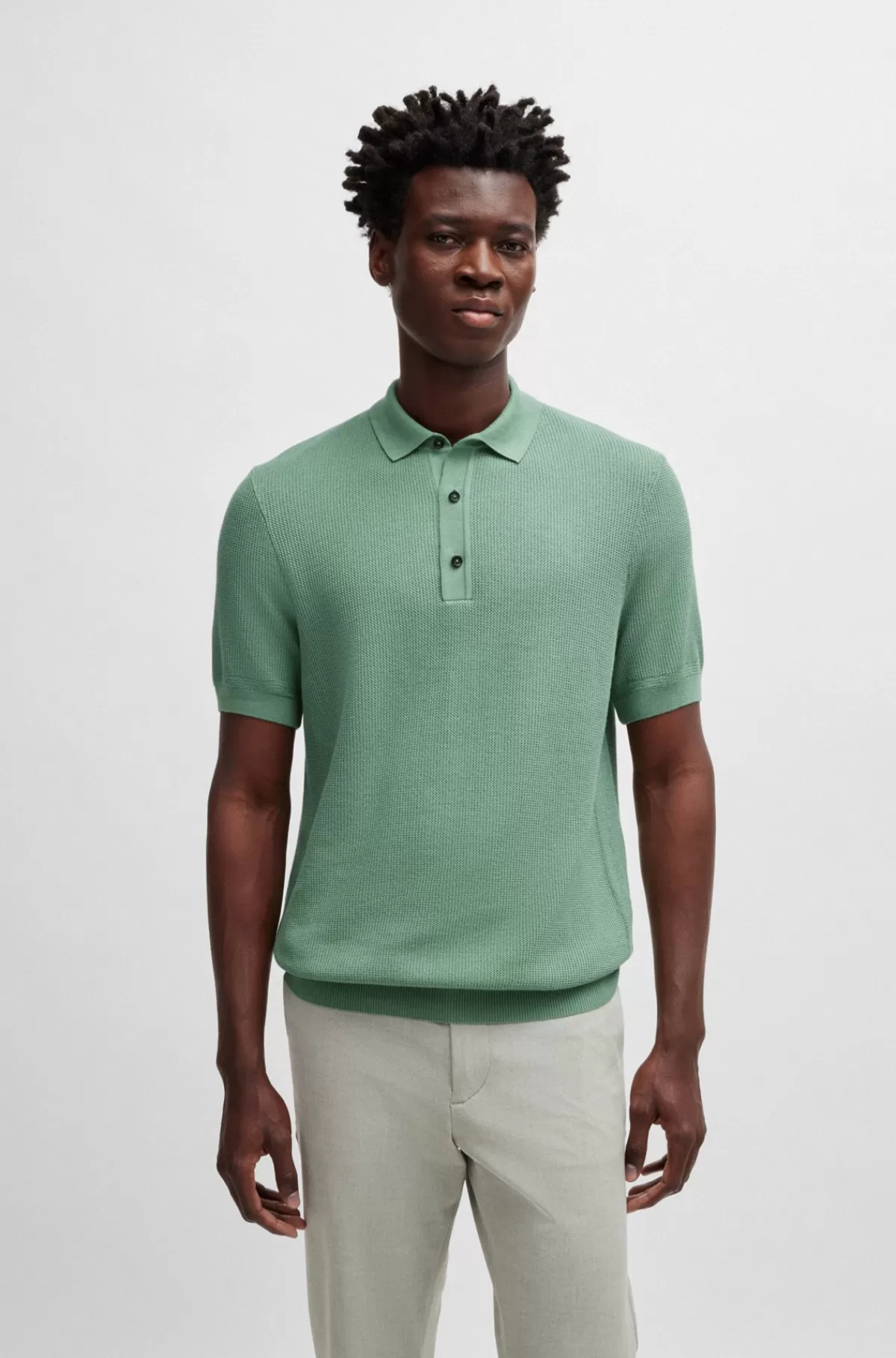HUGO BOSS Polosweater Med Regular Fit Og Blandede Strukturer Grøn Hot