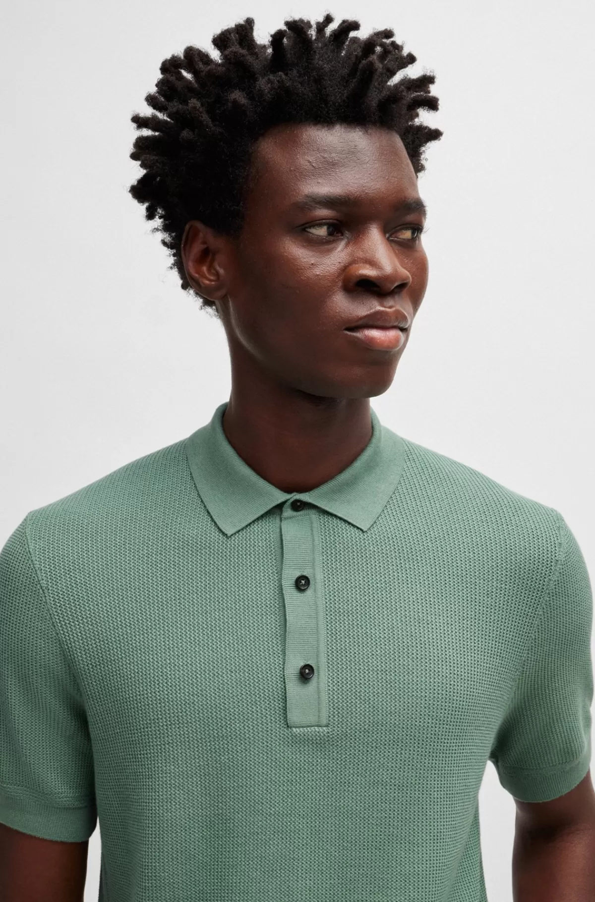 HUGO BOSS Polosweater Med Regular Fit Og Blandede Strukturer Grøn Hot