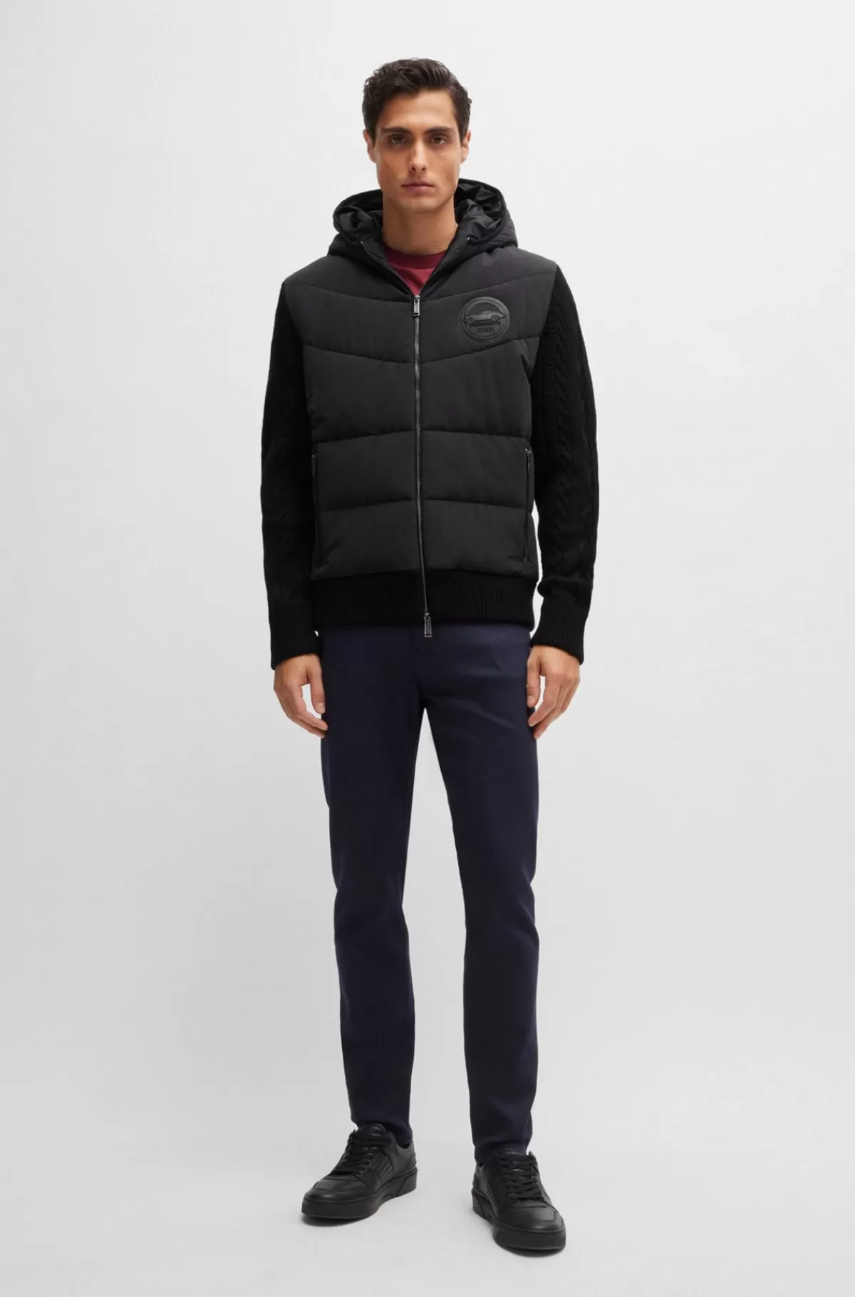 HUGO BOSS Porsche X BOSS-jakke I Blandede Materialer Med Hætte Og Særlig Branding Sort Hot