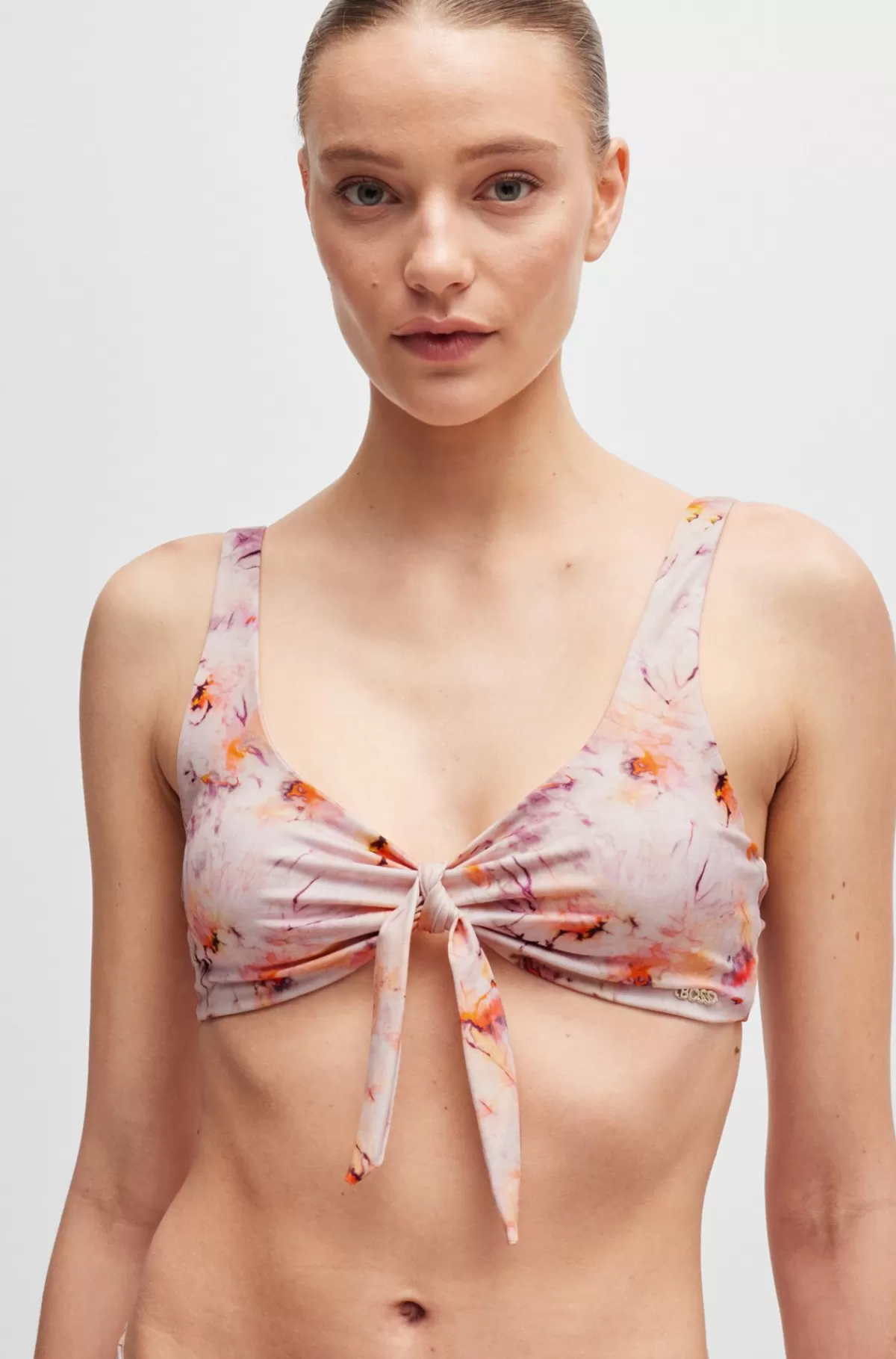 HUGO BOSS Printet Bikinibralette Med Knude Foran Lyserød mønstret Online