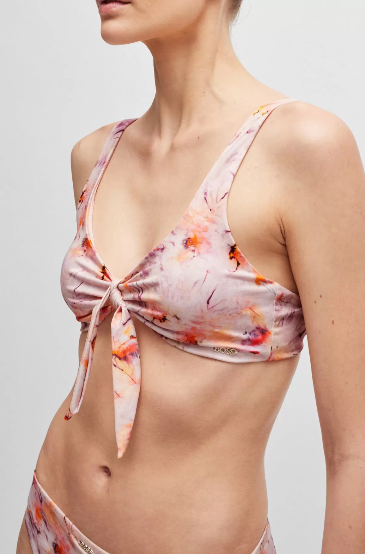 HUGO BOSS Printet Bikinibralette Med Knude Foran Lyserød mønstret Online