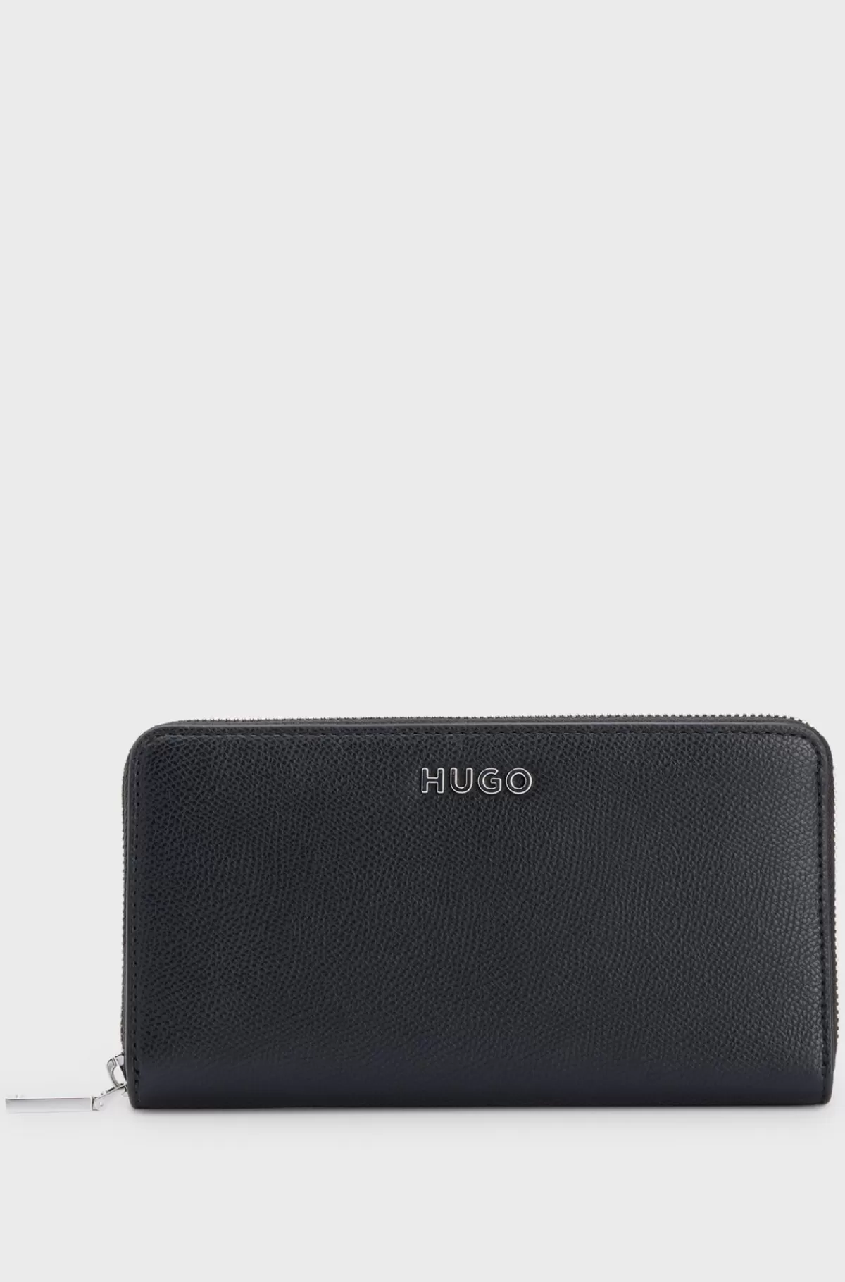 HUGO BOSS Pung Med Lynlås I Kornet Kunstlæder Med Logobogstaver Sort Cheap