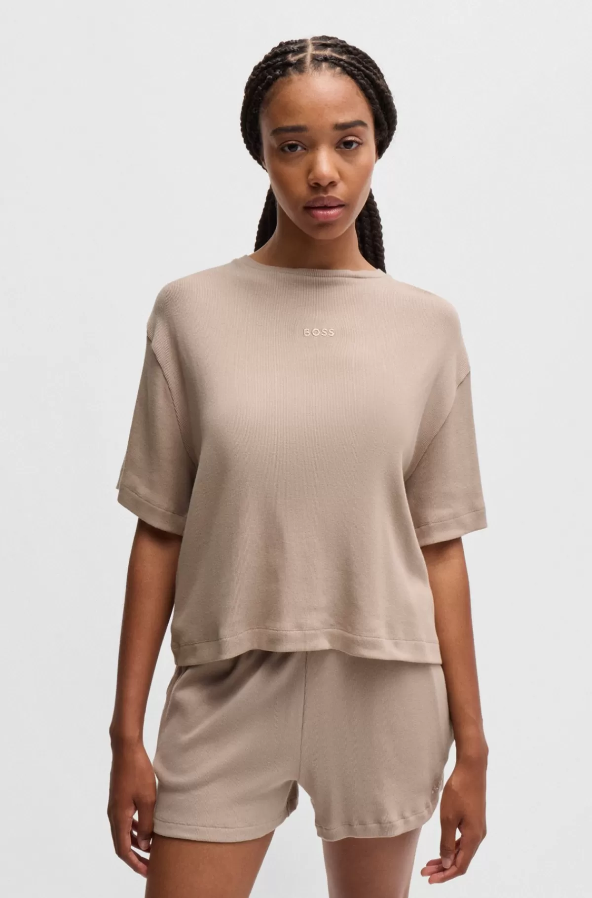 HUGO BOSS Pyjamas I Bomuld Med Ribstruktur Og Logodetaljer Lys beige Cheap