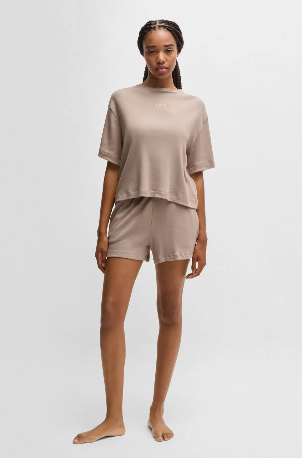 HUGO BOSS Pyjamas I Bomuld Med Ribstruktur Og Logodetaljer Lys beige Cheap